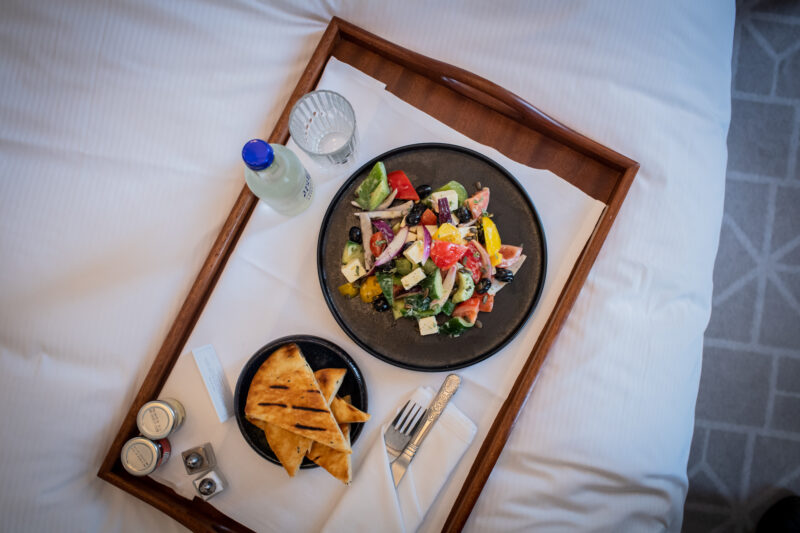 Room service in bedroom healthy salad
