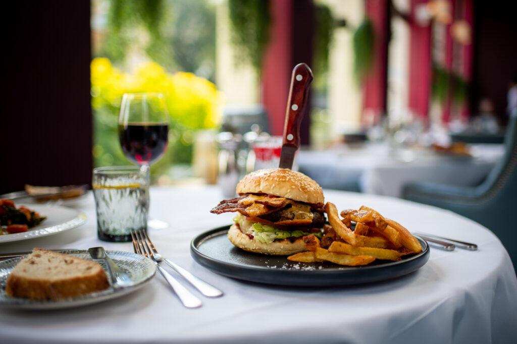 Burger with chips at Victoria's