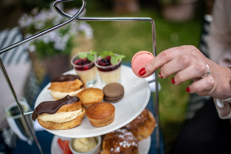 Close up sweet treats afternoon tea summer garden
