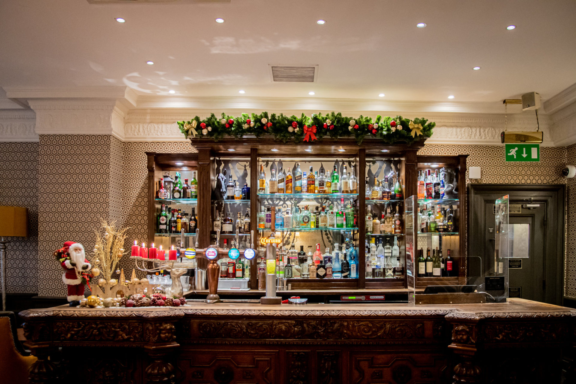 Festive bar setup at Gold Cup Bar Queens Hotel Cheltenham
