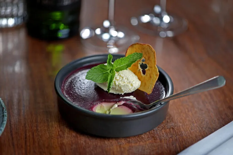 The Queens Hotel apple panna cotta being eaten