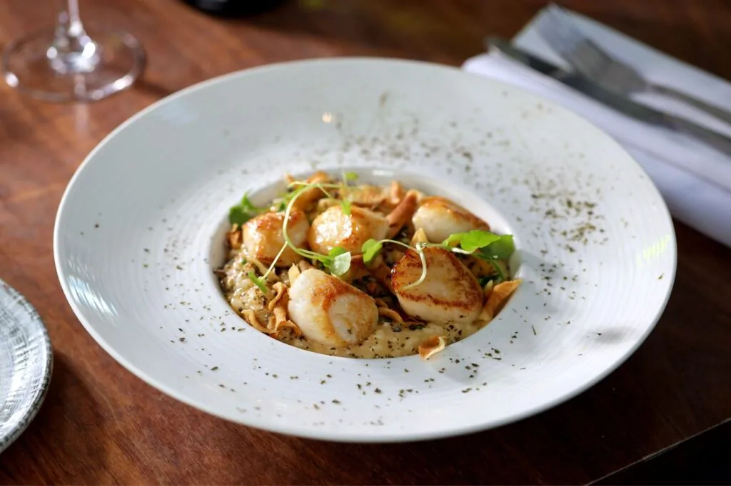 The Queens Hotel pan fried scallops shellfish and mussel risotto